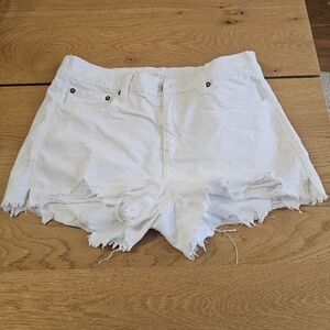 Aerie White Frayed Jean Shorts